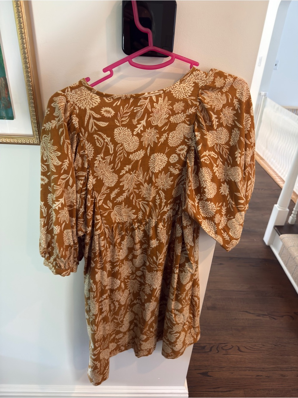 Universal Thread Floral Cotton Babydoll Dress Medium Mustard Ivory Boho - Picture 4 of 4